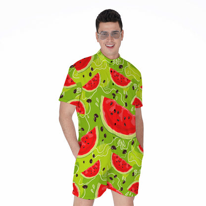 Yummy Watermelon Pieces Pattern Print Men's Rompers