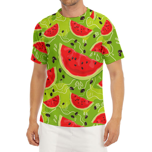 Yummy Watermelon Pieces Pattern Print Men's Short Sleeve Rash Guard