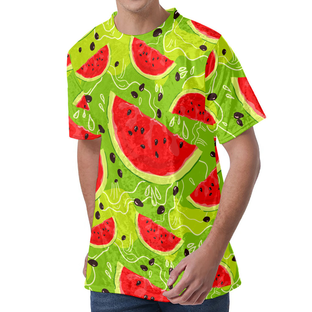 Yummy Watermelon Pieces Pattern Print Men's Velvet T-Shirt