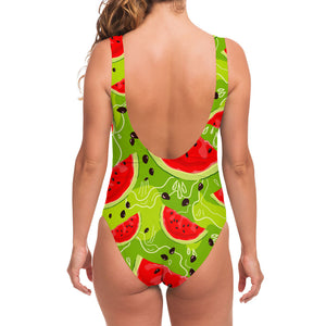 Yummy Watermelon Pieces Pattern Print One Piece Swimsuit