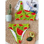 Yummy Watermelon Pieces Pattern Print One Shoulder Bikini Top