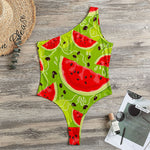 Yummy Watermelon Pieces Pattern Print One Shoulder Bodysuit