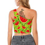 Yummy Watermelon Pieces Pattern Print One Shoulder Crop Top