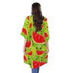 Yummy Watermelon Pieces Pattern Print Open Front Beach Cover Up