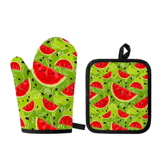Yummy Watermelon Pieces Pattern Print Oven Mitt And Pot Holder Set