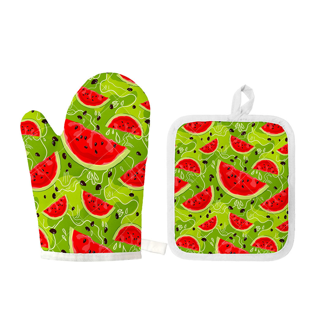 Yummy Watermelon Pieces Pattern Print Oven Mitt And Pot Holder Set