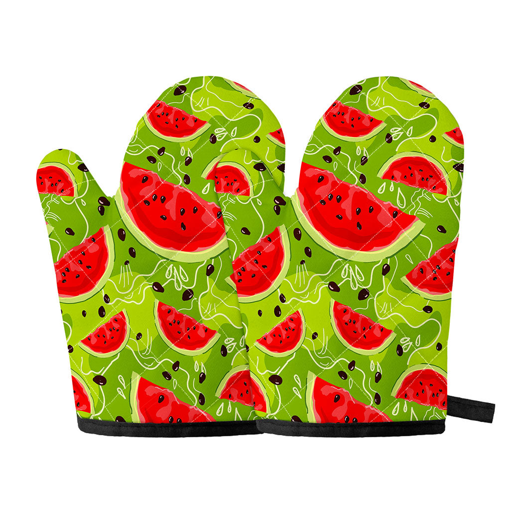 Yummy Watermelon Pieces Pattern Print Oven Mitts