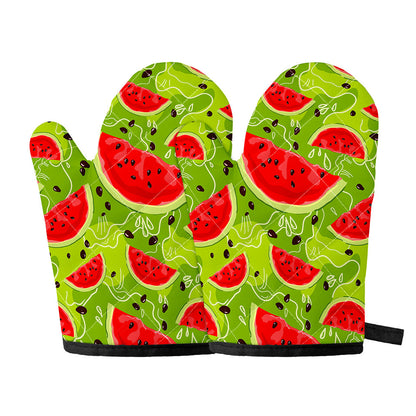 Yummy Watermelon Pieces Pattern Print Oven Mitts