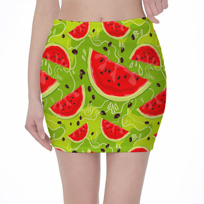 Yummy Watermelon Pieces Pattern Print Pencil Mini Skirt