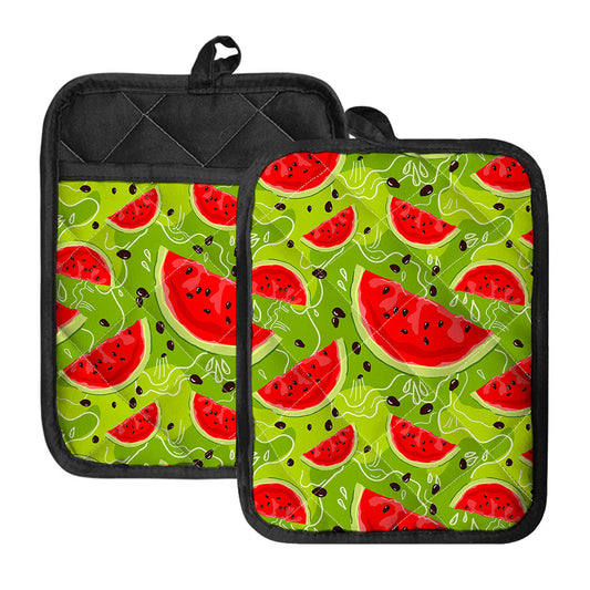 Yummy Watermelon Pieces Pattern Print Pot Holders With Pocket