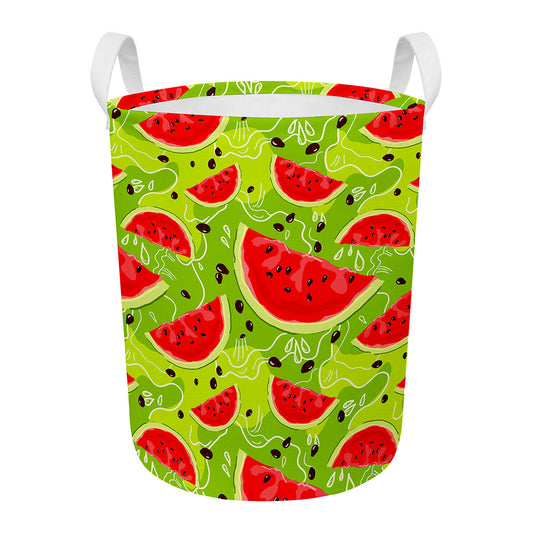 Yummy Watermelon Pieces Pattern Print Round Laundry Basket