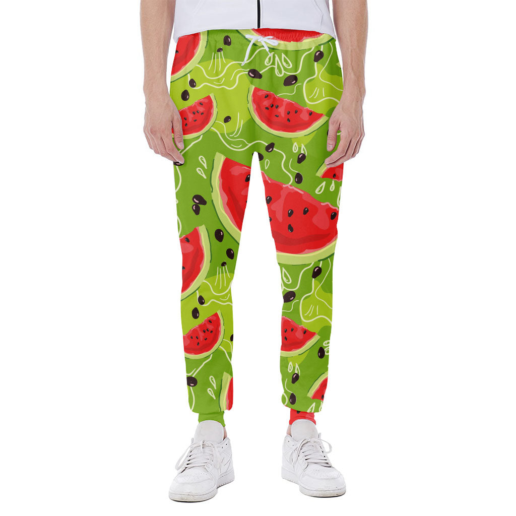 Yummy Watermelon Pieces Pattern Print Scuba Joggers