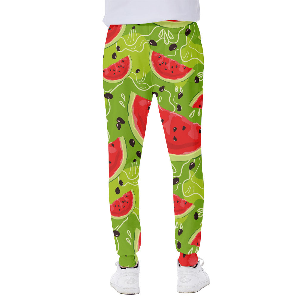 Yummy Watermelon Pieces Pattern Print Scuba Joggers