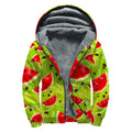Yummy Watermelon Pieces Pattern Print Sherpa Lined Zip Up Hoodie
