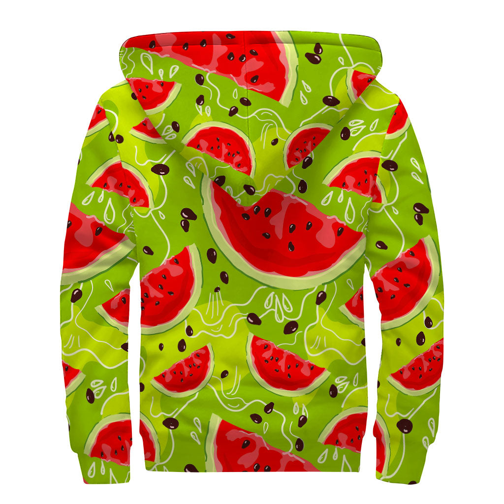 Yummy Watermelon Pieces Pattern Print Sherpa Lined Zip Up Hoodie