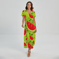 Yummy Watermelon Pieces Pattern Print Short Sleeve Maxi Dress