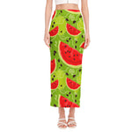 Yummy Watermelon Pieces Pattern Print Side Slit Maxi Skirt