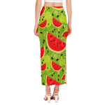 Yummy Watermelon Pieces Pattern Print Side Slit Maxi Skirt