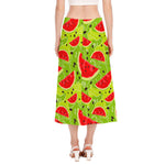Yummy Watermelon Pieces Pattern Print Side Slit Midi Skirt