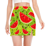 Yummy Watermelon Pieces Pattern Print Side Slit Mini Skirt