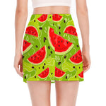 Yummy Watermelon Pieces Pattern Print Side Slit Mini Skirt