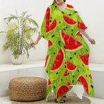 Yummy Watermelon Pieces Pattern Print Silk V-Neck Kaftan Dress