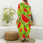 Yummy Watermelon Pieces Pattern Print Silk V-Neck Kaftan Dress