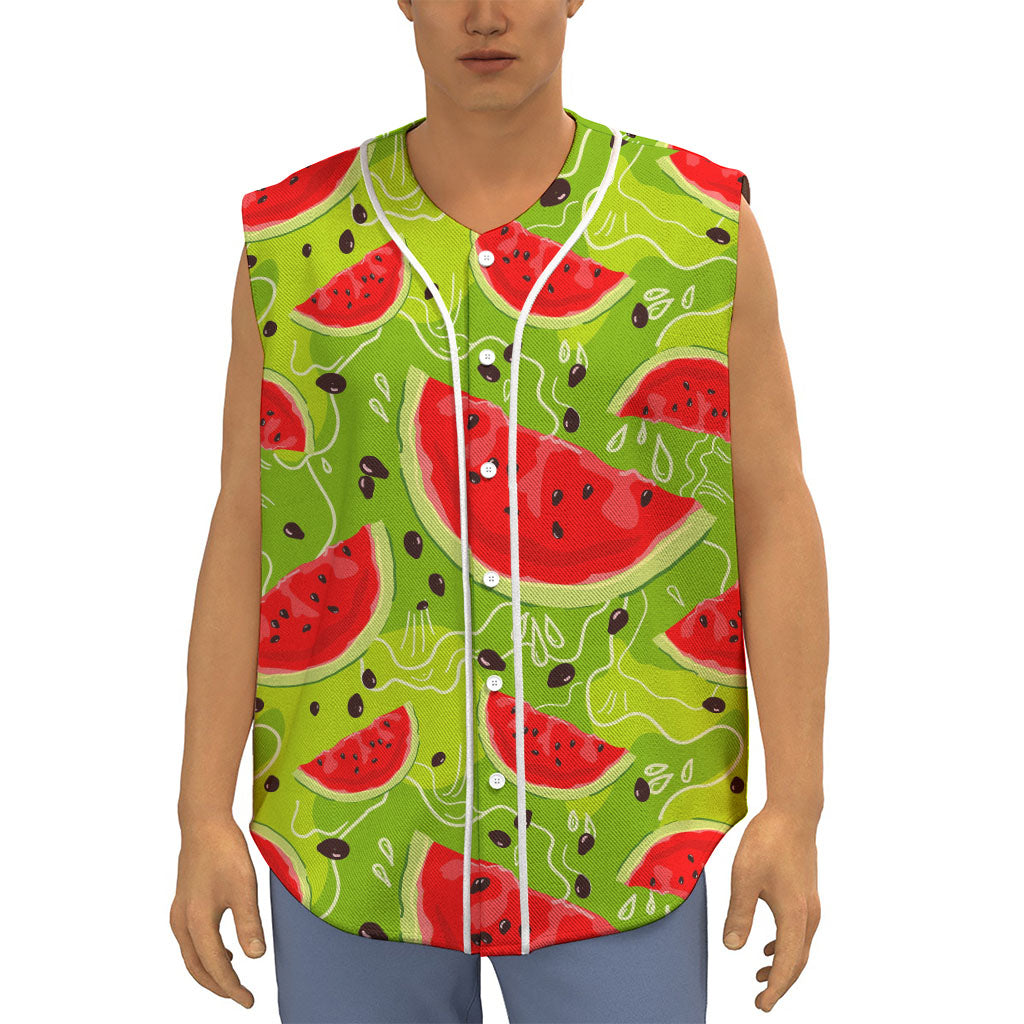 Yummy Watermelon Pieces Pattern Print Sleeveless Baseball Jersey