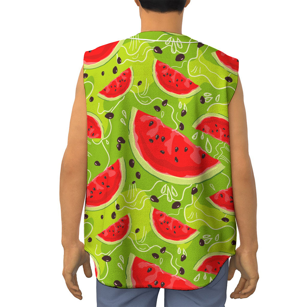 Yummy Watermelon Pieces Pattern Print Sleeveless Baseball Jersey