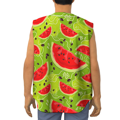 Yummy Watermelon Pieces Pattern Print Sleeveless Baseball Jersey