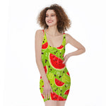 Yummy Watermelon Pieces Pattern Print Sleeveless Bodycon Dress