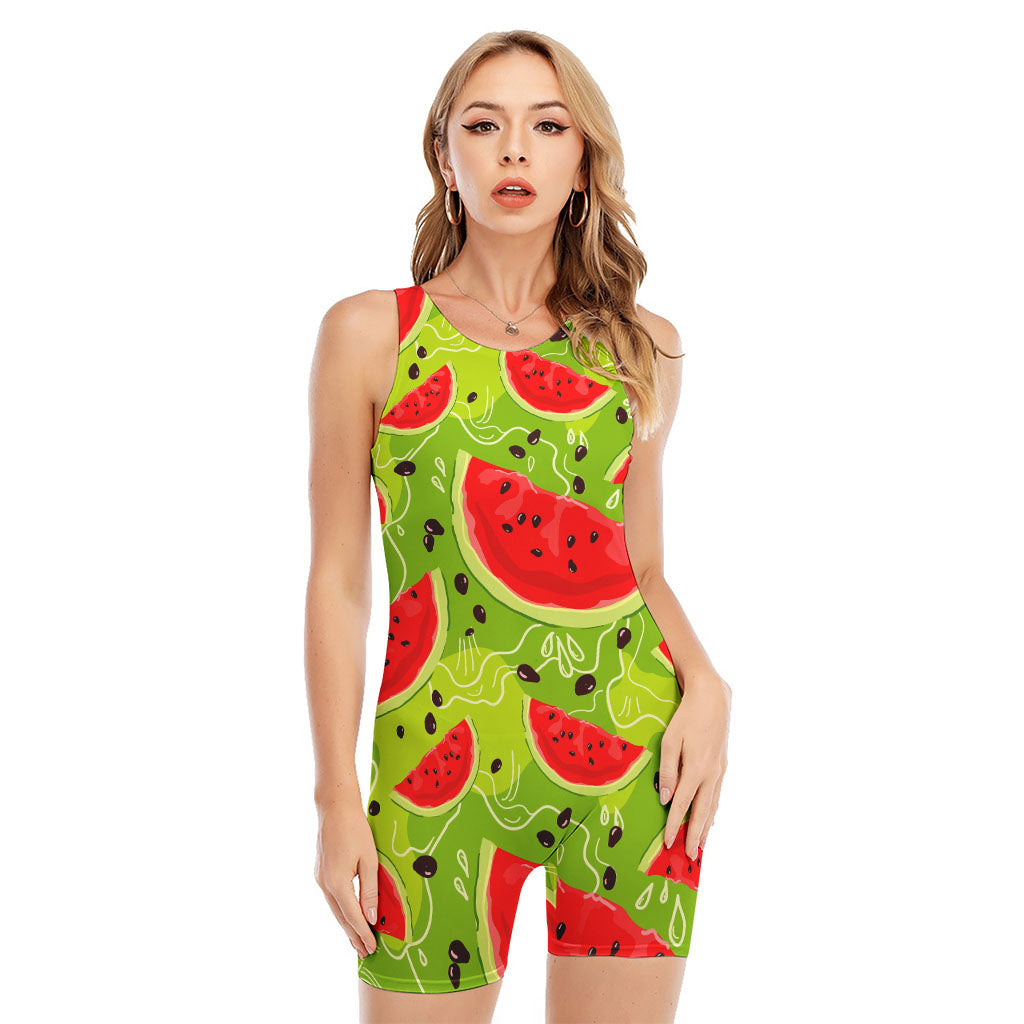 Yummy Watermelon Pieces Pattern Print Sleeveless One Piece Swimsuit