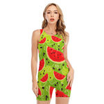 Yummy Watermelon Pieces Pattern Print Sleeveless One Piece Swimsuit