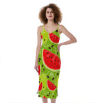 Yummy Watermelon Pieces Pattern Print Slim Fit Midi Cami Dress