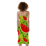 Yummy Watermelon Pieces Pattern Print Slim Fit Midi Cami Dress