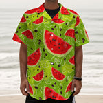 Yummy Watermelon Pieces Pattern Print Textured Short Sleeve Shirt
