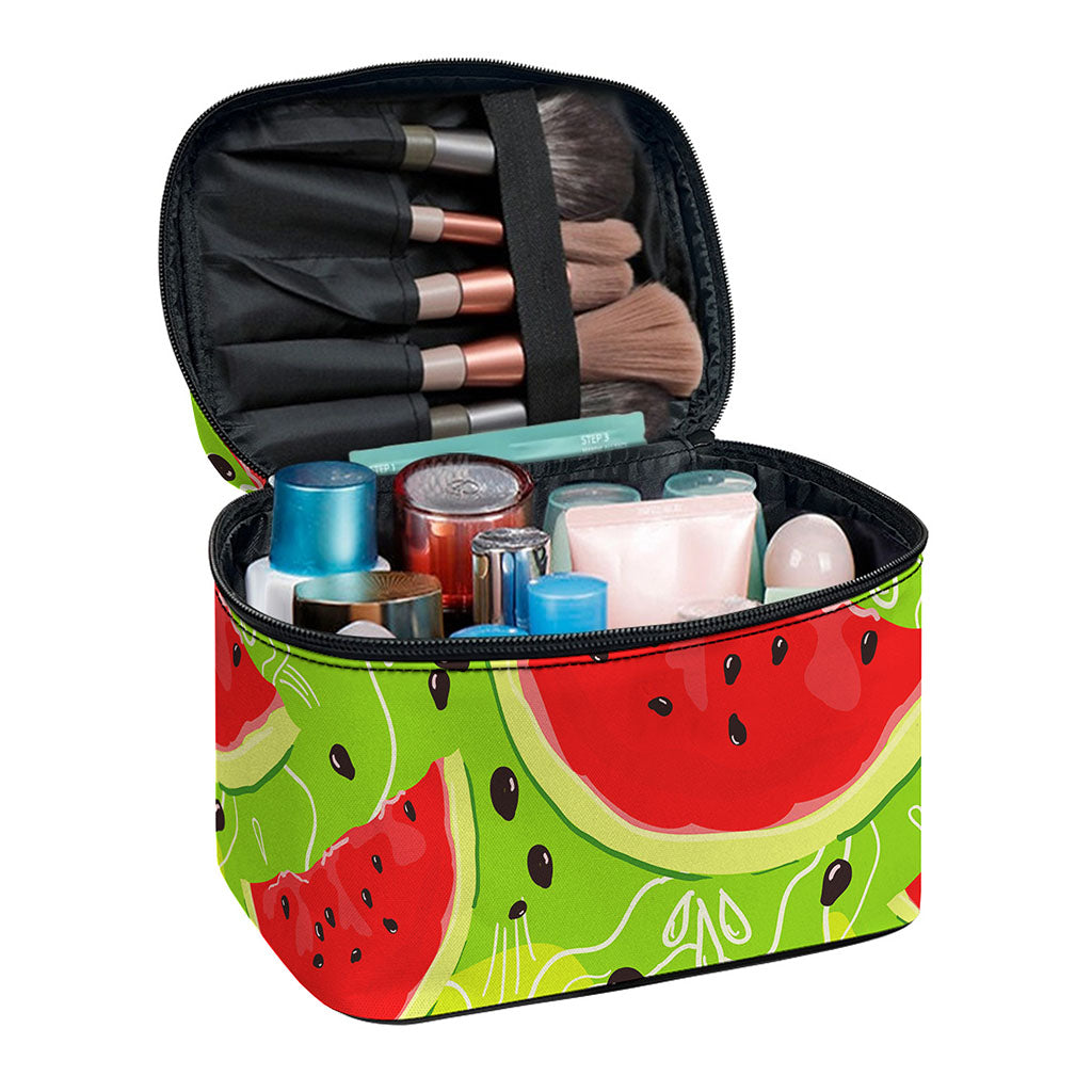 Yummy Watermelon Pieces Pattern Print Travel Makeup Bag