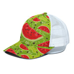 Yummy Watermelon Pieces Pattern Print White Mesh Trucker Cap