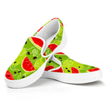 Yummy Watermelon Pieces Pattern Print White Slip On Sneakers