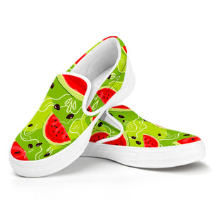 Yummy Watermelon Pieces Pattern Print White Slip On Sneakers