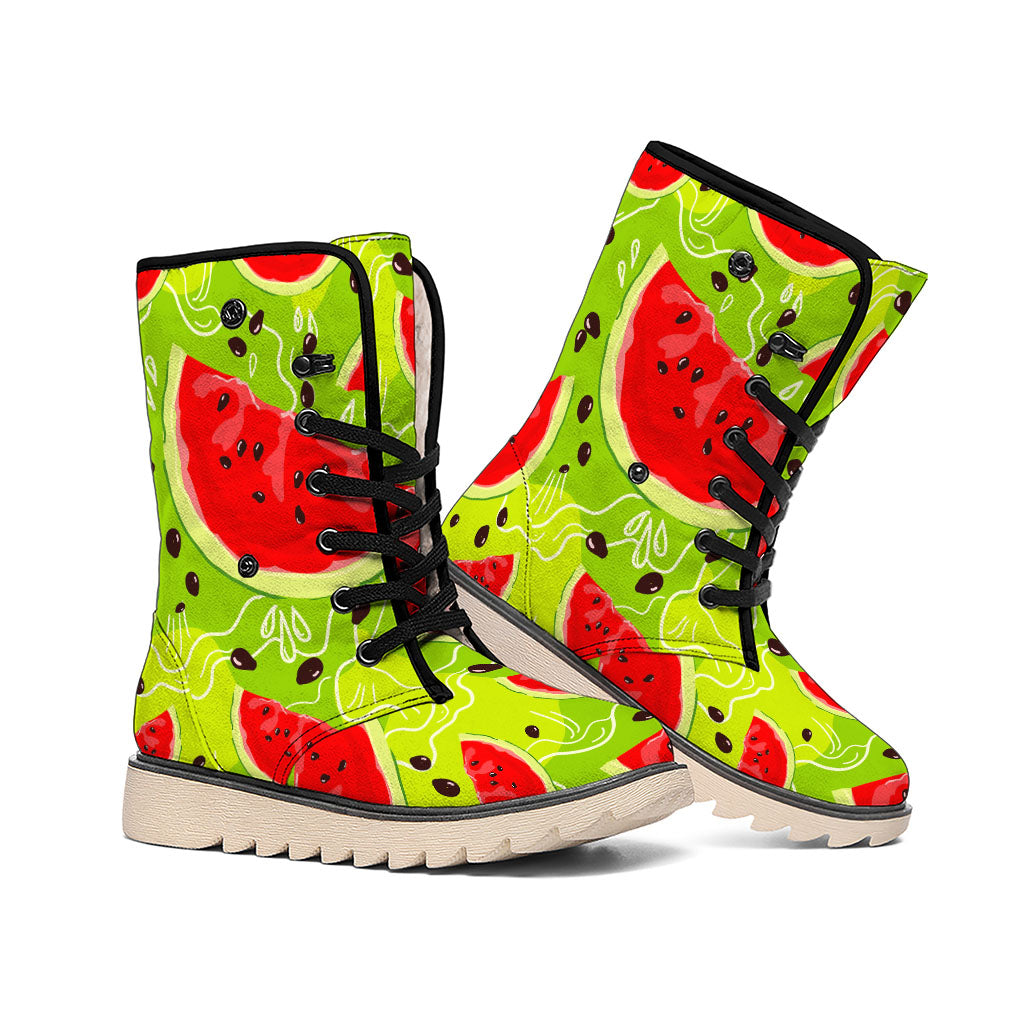 Yummy Watermelon Pieces Pattern Print Winter Boots