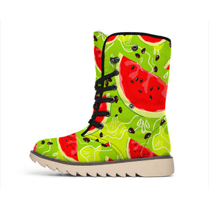 Yummy Watermelon Pieces Pattern Print Winter Boots