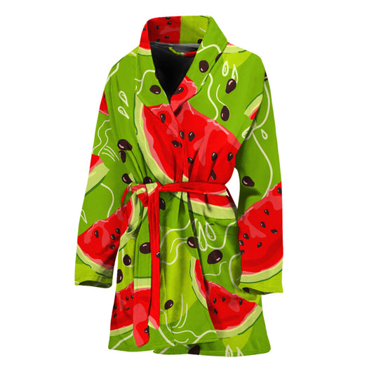Yummy Watermelon Pieces Pattern Print Women's Bathrobe