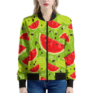 Yummy Watermelon Pieces Pattern Print Women's Bomber Jacket