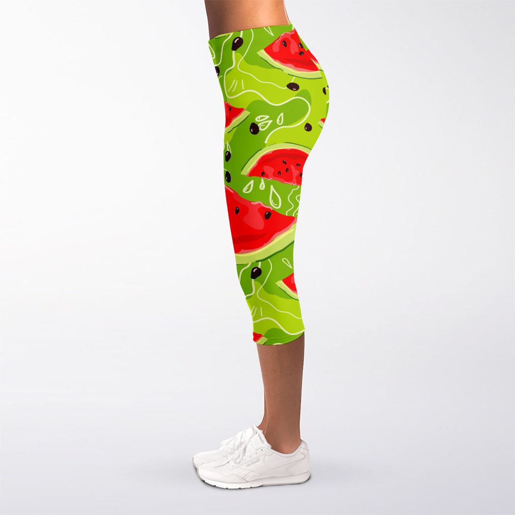 Yummy Watermelon Pieces Pattern Print Women's Capri Leggings