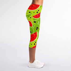 Yummy Watermelon Pieces Pattern Print Women's Capri Leggings