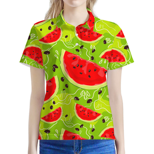 Yummy Watermelon Pieces Pattern Print Women's Polo Shirt