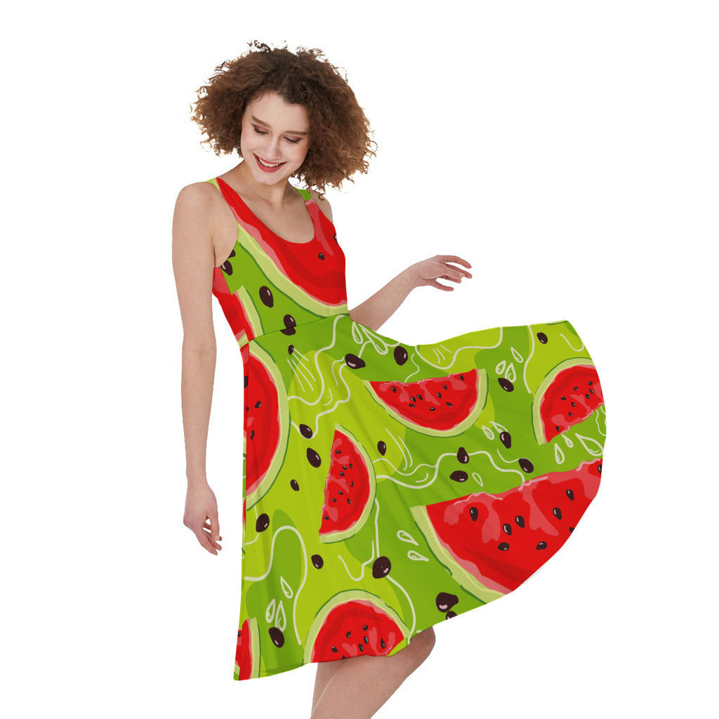 Yummy Watermelon Pieces Pattern Print Women's Sleeveless Dress