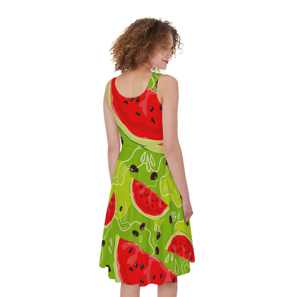 Yummy Watermelon Pieces Pattern Print Women's Sleeveless Dress