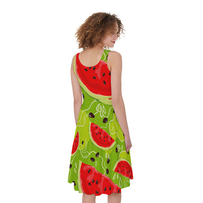 Yummy Watermelon Pieces Pattern Print Women's Sleeveless Dress